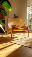 Sunlight Streaming Through Window Illuminates Modern Chair. photo