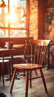 Rustic Cafe Interior with Sunlight. photo