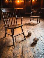 Wooden Chair in a Rustic Pub. photo