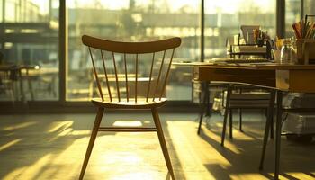 Wooden Chair in a Sunny Workspace. photo