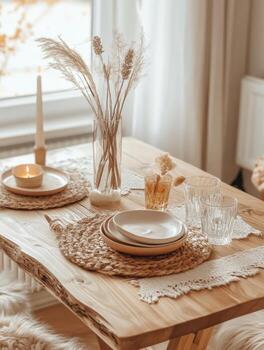 Rustic Table Setting with Natural Elements. photo