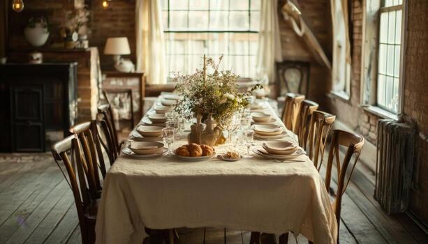 Rustic Dining Table Setting. photo