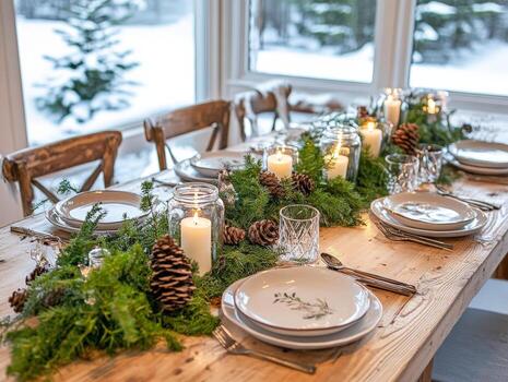 Rustic Winter Table Setting. photo