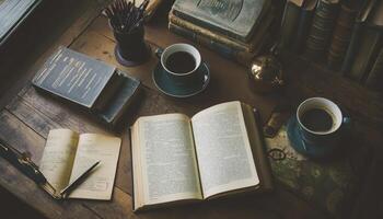 Background Coffee Break with Books. photo