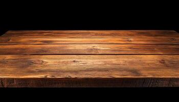 Rustic Wooden Table Top with Black Background. photo