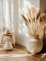 Minimalist Home Decor with Dried Flowers. photo