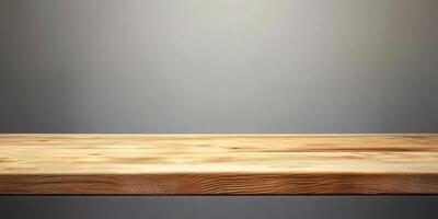 Wooden Table Top with Gray Background. photo