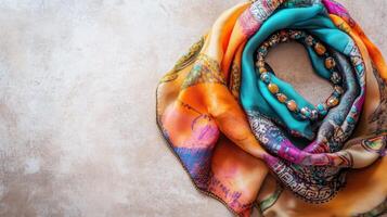 Colorful Scarf with Beads. photo