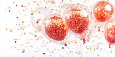 Festive celebration scene with vibrant confetti balloons for party decor and happiness photo
