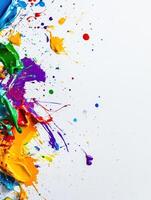 Vibrant abstract design with bold paint splashes in primary colors for art projects photo