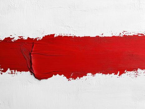 Minimalist art design featuring bold red brushstroke on textured white canvas photo