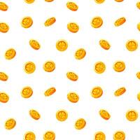 Seamless pattern of gold coins with the image of a shamrock, clover. A repeating pattern depicting gold coins in honor of St. Patrick's Day. vector
