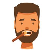 Man brushing his teeth using a miswak, a natural twig used for cleaning teeth vector