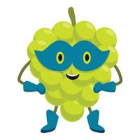 Smiling green grape superhero wearing mask and boots is ready to save the day vector