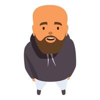 Bald man with beard wearing hoodie looking upwards, high angle view vector