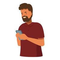 Smiling bearded man using smartphone, modern communication and lifestyle vector