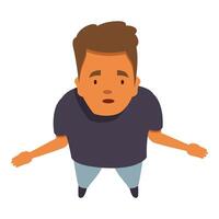 Puzzled young man looking up with open arms, top view perspective vector