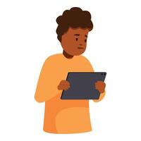 Young man using tablet, reading, browsing, watching, working or studying vector