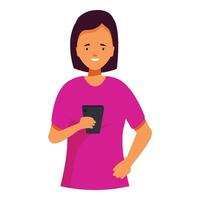 Young woman holding smartphone, browsing internet, using mobile application vector