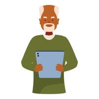 Retired elderly man using modern technology, holding a digital tablet vector