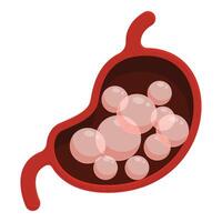 Stomach bloating causing abdominal distension, excessive gas in digestive system vector