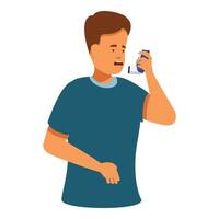 Young man using inhaler for asthma attack during breathing problem vector