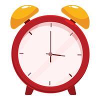 Red alarm clock showing three o'clock on white background vector