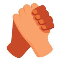 Two hands holding each other showing racial equality and support vector