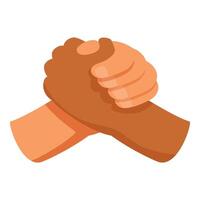 Two hands shaking in a strong grip symbolizing racial equality vector