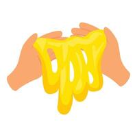 Child playing with yellow slime, stretching and having fun vector