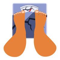 Feet standing on broken weighing scale, overweight and obesity problem vector
