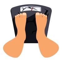 Feet standing on broken weighing scale, overweight and obesity issues vector