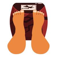 Feet standing on broken weighing scale displaying weight gain vector