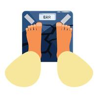 Feet standing on broken bathroom scale showing error message vector