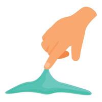 Hand touching turquoise slime, playing with slime, sensory play vector