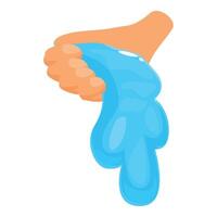 Hand squeezing blue slime, demonstrating its gooey texture vector
