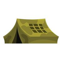 Military camping tent protecting soldiers during operations in open field vector