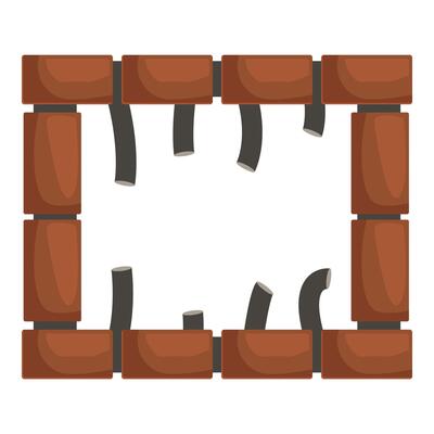 Broken brick wall with hanging wires creating empty square frame