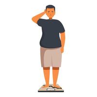 Overweight man worried while standing on broken weighing scale vector
