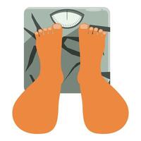 Feet standing on broken weighing scale representing obesity and overweight problems vector