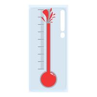 Thermometer showing extremely high temperature breaking through the top vector