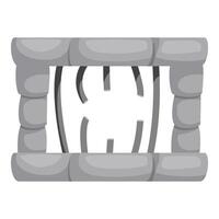 Broken prison bars behind stone wall allowing escape vector