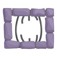Stone gate with metallic frame protecting ancient ruins vector