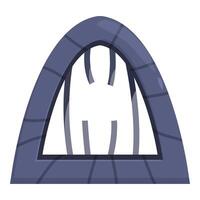 Broken dungeon window with stone arch and metal bars vector
