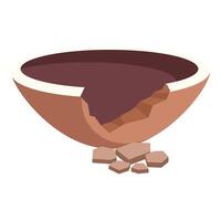 Broken clay pot spilling its brown content on white background vector