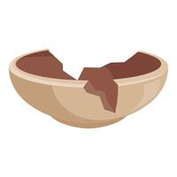 Broken empty ceramic bowl cracked and split on white background vector