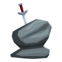 Medieval sword piercing gray stone on white background vector
