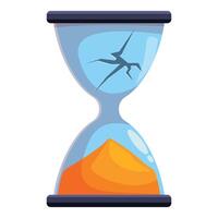 Broken hourglass showing passing time with cracked glass vector