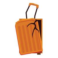 Broken orange suitcase showing poor handling during travel vector