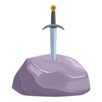 Medieval sword impaling stone on white background symbolizing courage vector